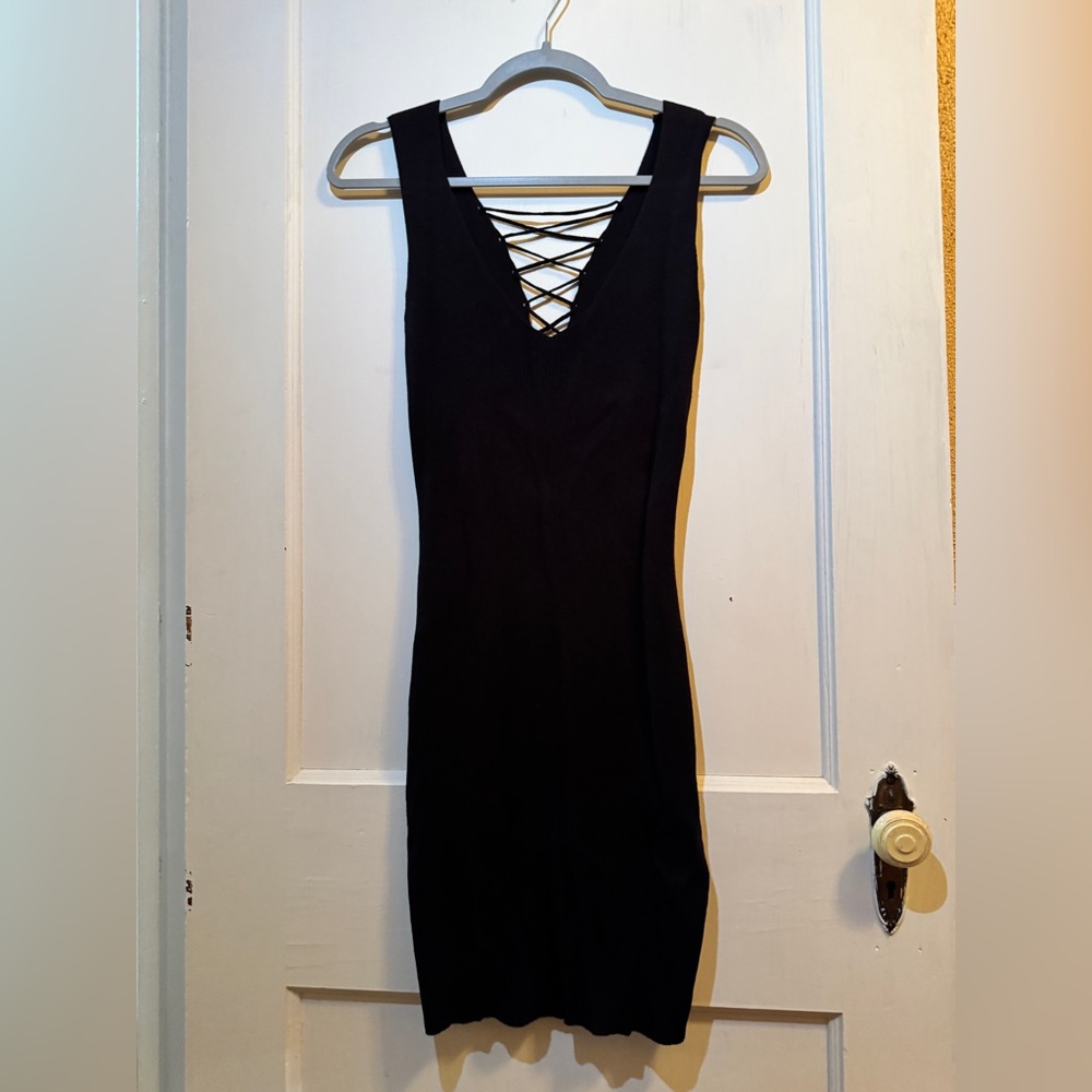 AKIRA Large Black Dress with Crisscross Detail